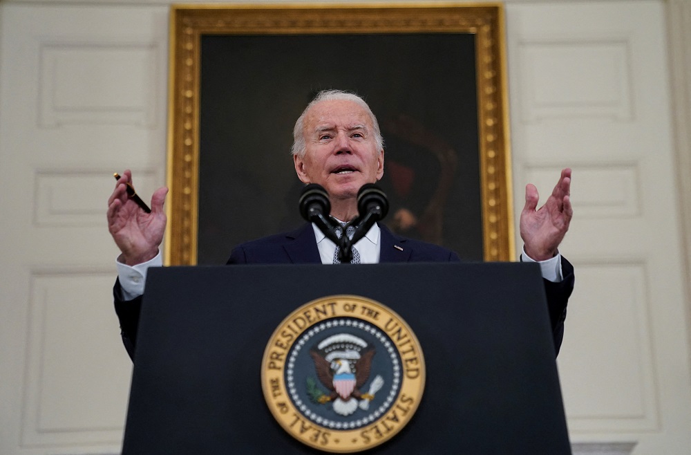US President Joe Biden delivers remarks on the December 2021 jobs report during a speech in the State Dining Room at the White House in Washington January 7, 2022. u00e2u20acu201d Reuters pic