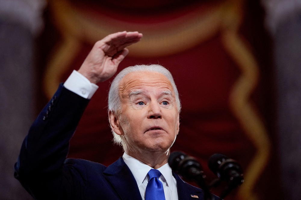 US President Joe Biden gives remarks in the Statuary Hall of the US Capitol in Washington, D.C., US, January 6, 2022. u00e2u20acu201d Pool via Reuters pic 