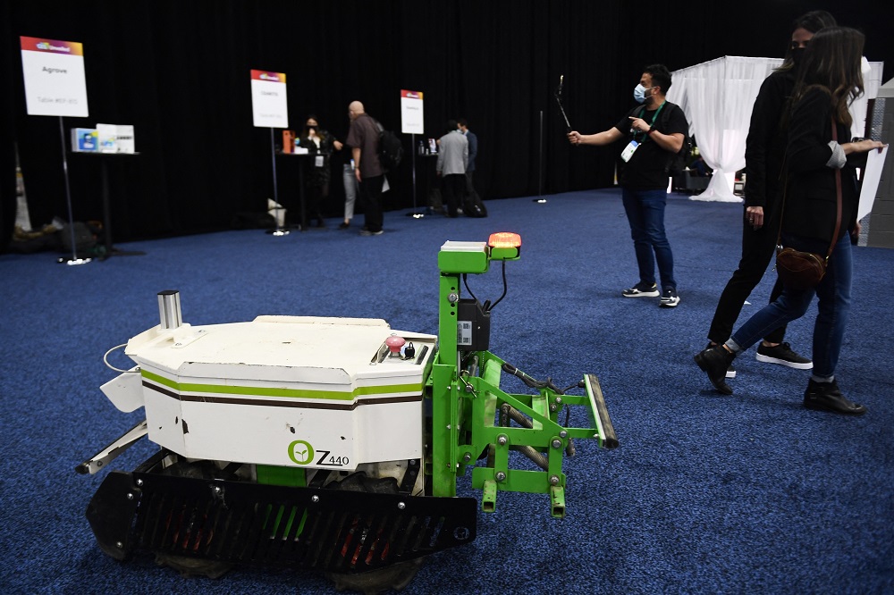 The Naio Technologies OZ440 autonomous agriculture robot for farming is demonstrated during CES Unveiled ahead of the Consumer Electronics Show. u00e2u20acu201d AFP pic