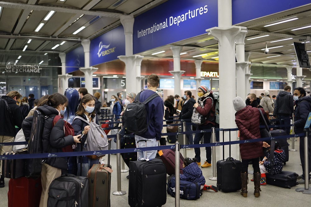 Passengers queue to board Eurostar trains at St Pancras International station in London. u00e2u20acu201d AFP pic