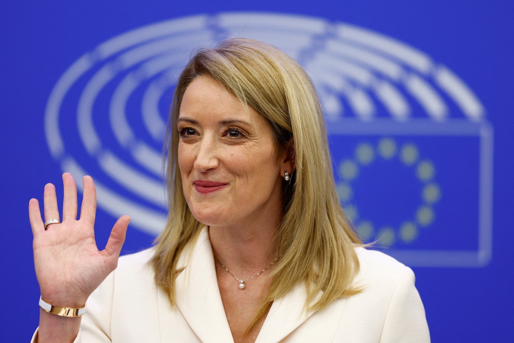 Newly-elected president of the European Parliament Roberta Metsola waves during a news conference following her election in Strasbourg, France, January 18, 2022. u00e2u20acu201d Reuters picnn