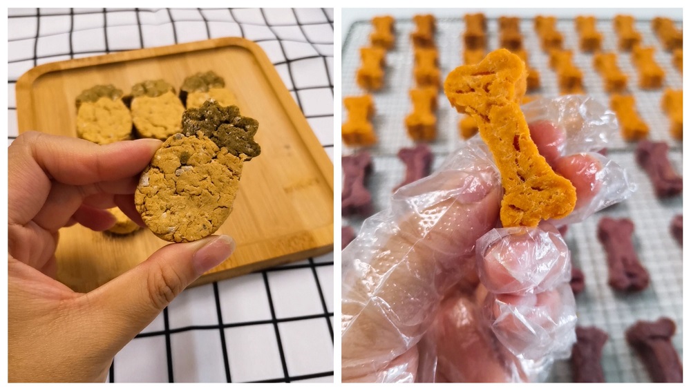These cutely shaped snacks are made from chicken breast and veggies including yam, pumpkin, spinach and sweet potatoes. — Pictures via Shopee/Paws Snacks Store