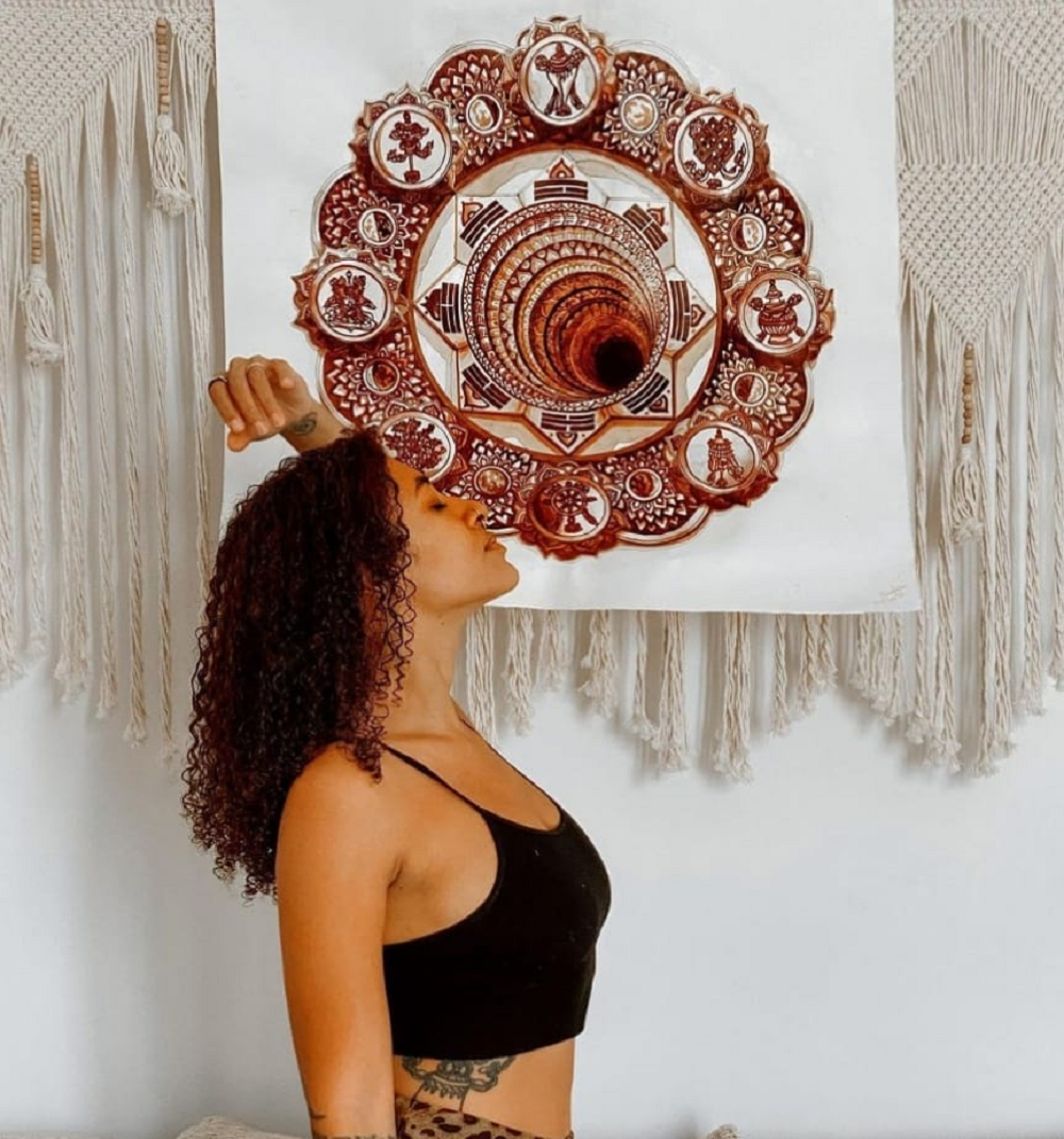 Besides drinking her period blood for health, Spanish influencer Jasmine Alicia Carter also uses it as a face mask, for her drawings and also as fertiliser in her garden. u00e2u20acu201d Picture via Instagram/ jasminealiciacarter