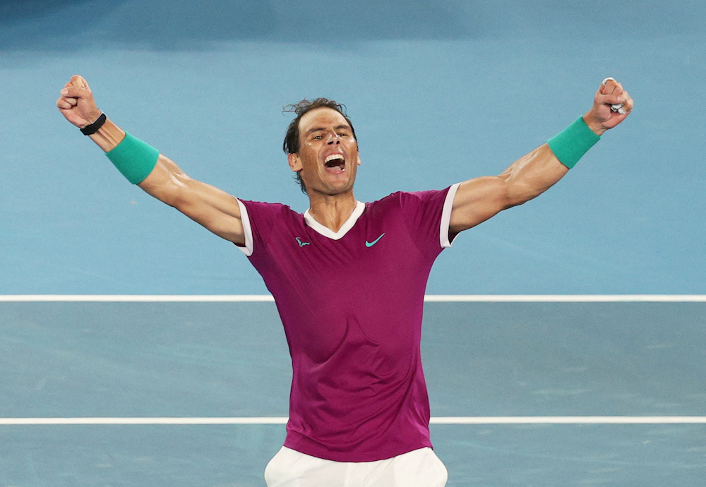 Spain's Rafael Nadal celebrates winning the final against Russia's Daniil Medvedev at Melbourne Park, Melbourne, Australia  January 31, 2022. u00e2u20acu201d Reuters pic