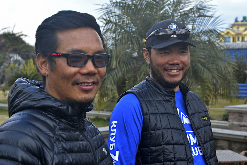 Mountaineer Sherpa brothers Tashi Lakpa (left) and Chhang Dawa Sherpa pose for a picture upon their arrival in Kathmandu on January 21, 2022, after summiting Antarctica's highest peak Mount Vinson and skiing to the South Pole. u00e2u20acu201d AFP pic