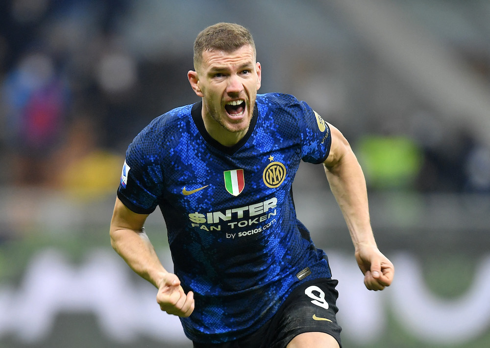 Inter Milan's Edin Dzeko celebrates scoring their second goal against Venezia in Milan January 22, 2022. u00e2u20acu201d Reuters pic 