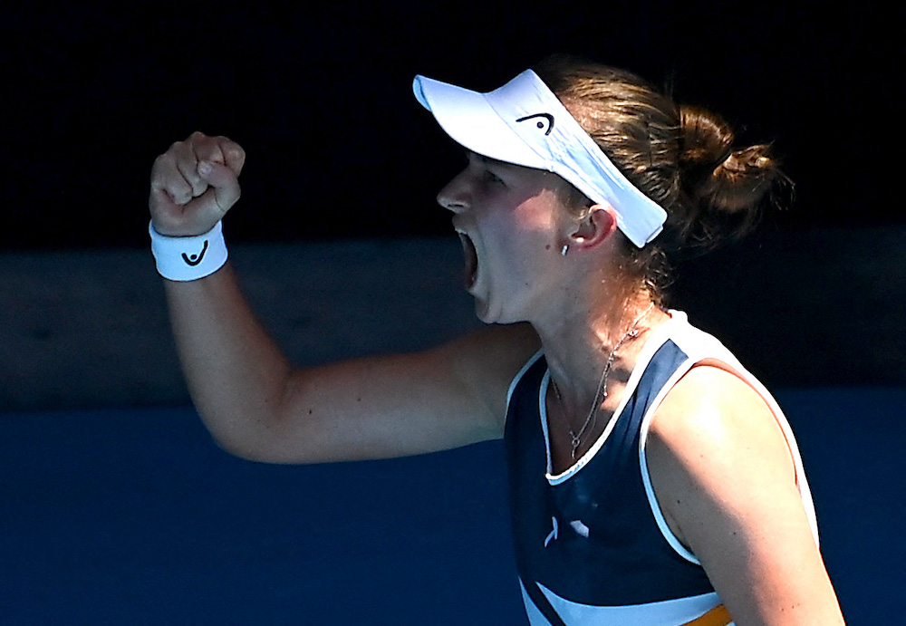 Czech Republic's Barbora Krejcikova celebrates winning her fourth round match against Belarus' Victoria Azarenka, Melbourne January 22, 2022. u00e2u20acu201d Reuters pic