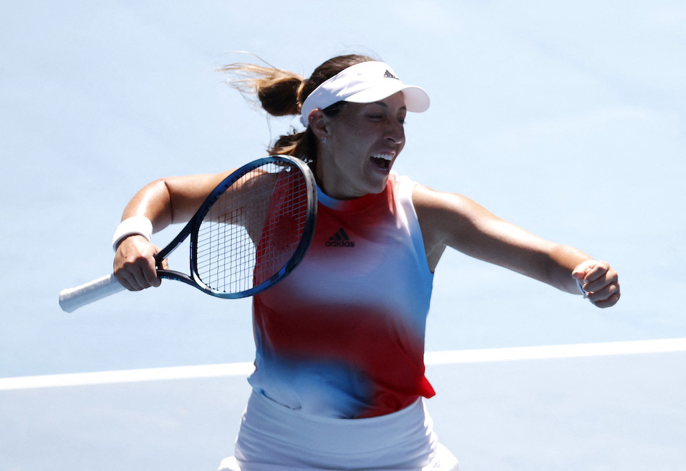 Jessica Pegula of the US celebrates winning her fourth round match against Greece's Maria Sakkari, Melbourne January 23, 2022. u00e2u20acu201d Reuters pic 