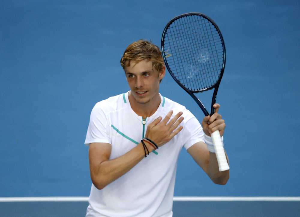 Canada's Denis Shapovalov celebrates winning his fourth round match against Germany's Alexander Zverev, Melbourne January 23, 2022. u00e2u20acu201d Reuters pic