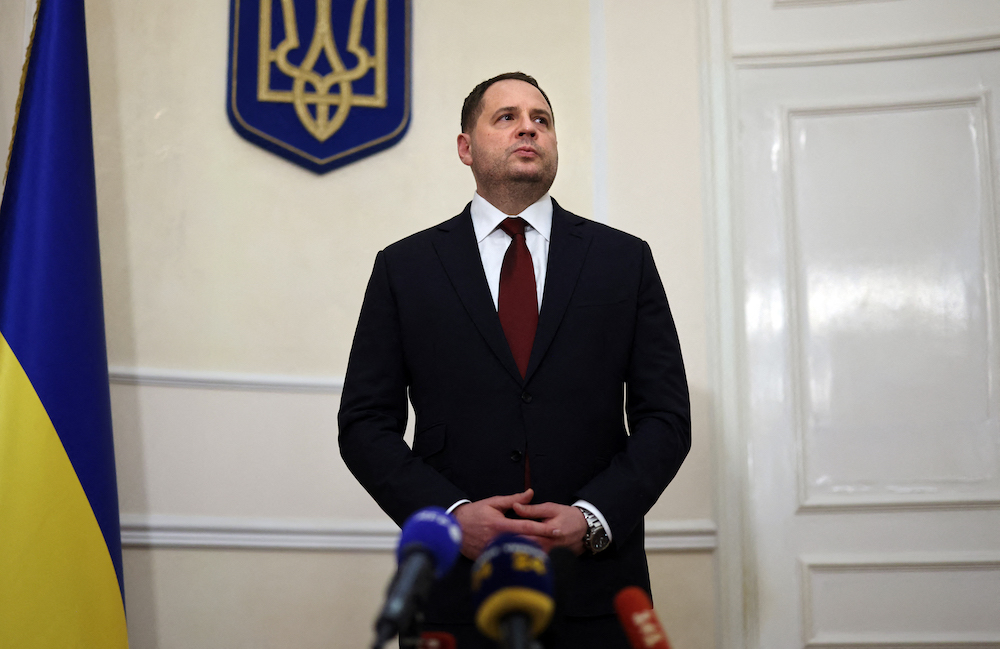 Ukraine's presidential advisor Andriy Yermak speaks during a press conference at the Ukrainian Ambassador's residence, in Paris January 26, 2022. u00e2u20acu201d AFP pic
