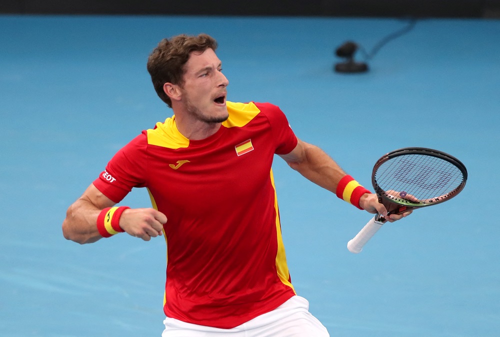 Spain's Pablo Carreno celebrates winning his group stage match against Chile's Alejandro Tabilo in Sydney January 1, 2022. u00e2u20acu2022 Reuters pic