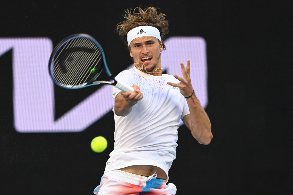 Germanyu00e2u20acu2122s Alexander Zverev hits a return against Moldovau00e2u20acu2122s Radu Albot during their menu00e2u20acu2122s singles match on day five of the Australian Open tennis tournament in Melbourne, January 21, 2022. u00e2u20acu201d AFP pic 
