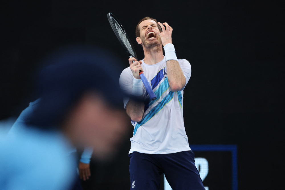 Andy Murray of Britain reacts on a point against Reilly Opelka of the US during their menu00e2u20acu2122s singles semi-final match at the Sydney Classic tennis tournament in Sydney, January 14, 2022. u00e2u20acu201d AFP pic 