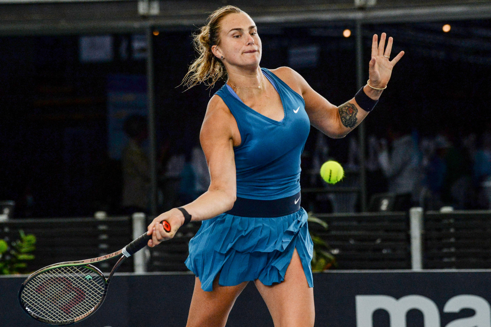 Belarusu00e2u20acu2122 Aryna Sabalenka hits a return against Sloveniau00e2u20acu2122s Kaja Juvan during their womenu00e2u20acu2122s singles match at the Adelaide International tennis tournament in Adelaide January 5, 2022. u00e2u20acu201d AFP picnn