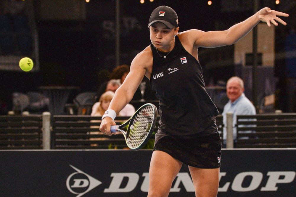 Australian Ash Barty hits a return to Sofia Kenin of the US at the Adelaide International WTA womenu00e2u20acu2122s singles tennis tournament in Adelaide, January 7, 2022. u00e2u20acu201d AFP pic 