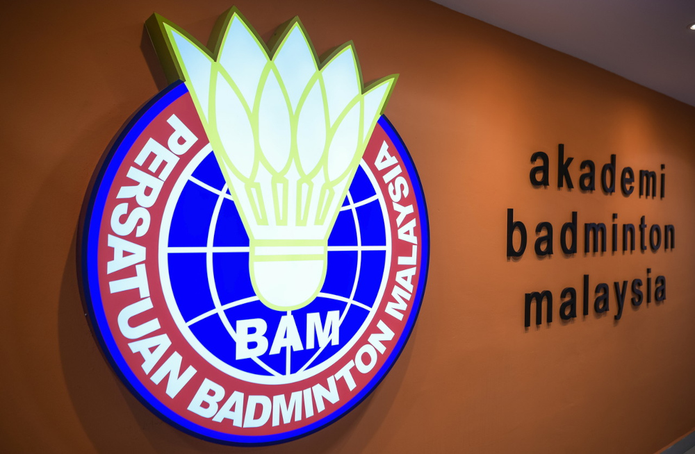 The Badminton Association of Malaysia (BAM) logo at the National Badminton Academy in Kuala Lumpur, January 21, 2022. u00e2u20acu201d Bernama pic 