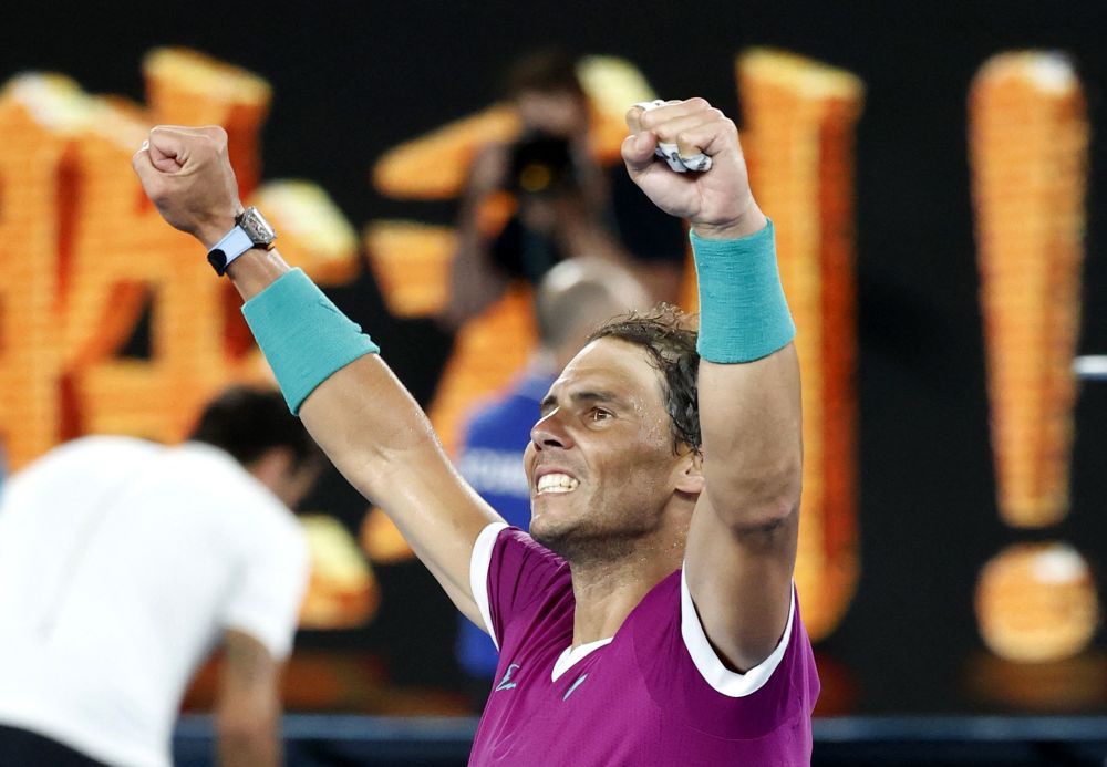Spain's Rafael Nadal celebrates winning his semi final match against Italy's Matteo Berrettini  at Melbourne Park January 28, 2022.u00e2u20acu201d Reuters pic