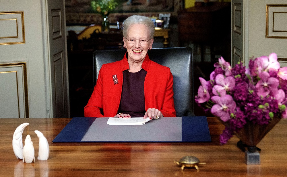 Queen Margrethe of Denmark delivers her New Year's speech at Amalienborg Castle in Copenhagen, Denmark, December 31, 2021. u00e2u20acu2022 Keld Navntoft/Ritzau Scanpix/via Reuters
