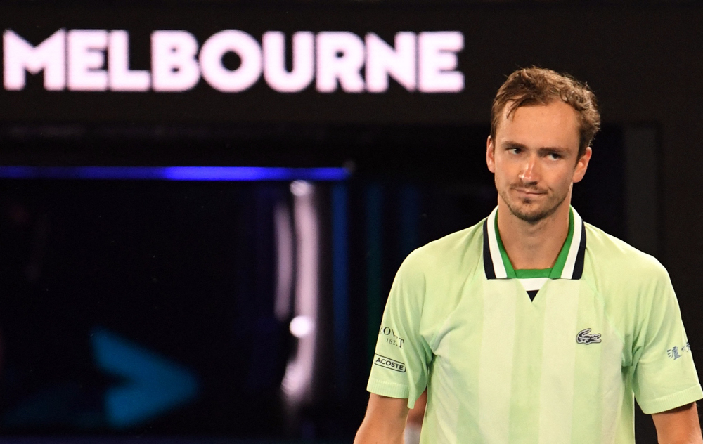 Russiau00e2u20acu2122s Daniil Medvedev reacts during his second round match against Australiau00e2u20acu2122s Nick Kyrgios in Melbourne Park, January 20, 2022. u00e2u20acu201d Reuters pic 
