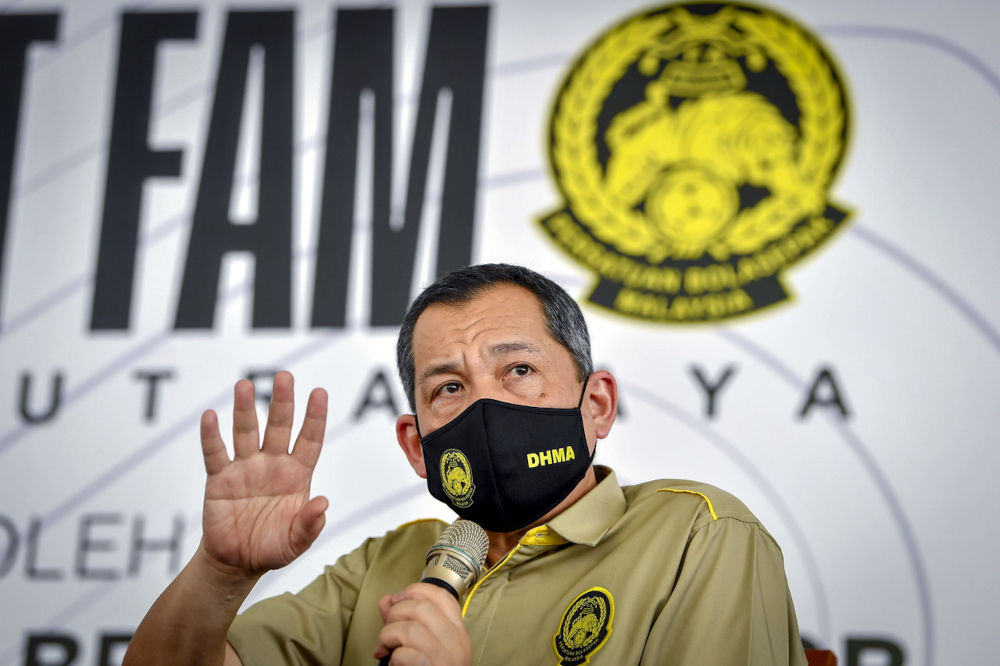 FAM president Datuk Hamidin Mohd Amin speaks to the media after the groundbreaking ceremony for the new FAM headquarters in Precinct 5, Putrajaya, January 17, 2022. u00e2u20acu201d Bernama pic 