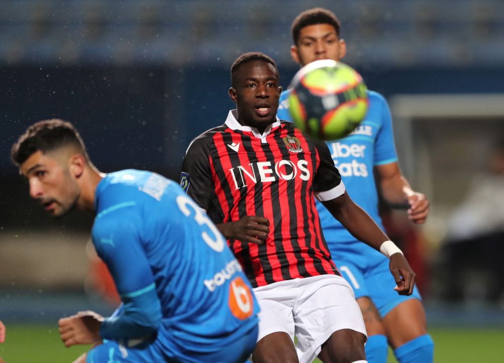 OGC Nice's Hassane Kamara in action with Olympique de Marseille's Alvaro Gonzalez  at Stade de l'Aube, Troyes October 27, 2021. u00e2u20acu201d Reuters pic