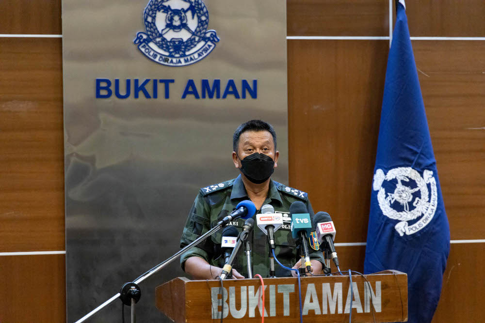 Bukit Aman Internal Security and Public Order Department director Commissioner Datuk Hazani Ghazali speaks during a press conference in Bukit Aman, Kuala Lumpur January 5, 2022. u00e2u20acu201d Picture by Firdaus Latif 