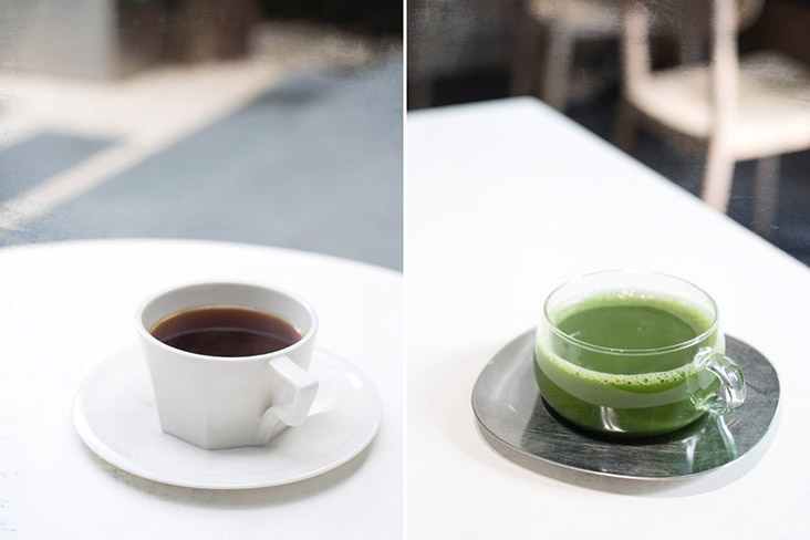 Okonomi House drip coffee is made from a blend of Thai and Ethiopian beans (left). Freshly whisked Matcha Uji (right).