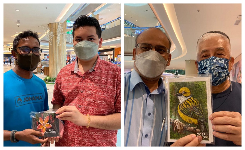 Come to the Starling Mall and get some of the latest acrylic and pyrography artwork created by Kirthanraw (in red). u00e2u20acu2022 Pictures courtesy of Subramaniam Bandiloo