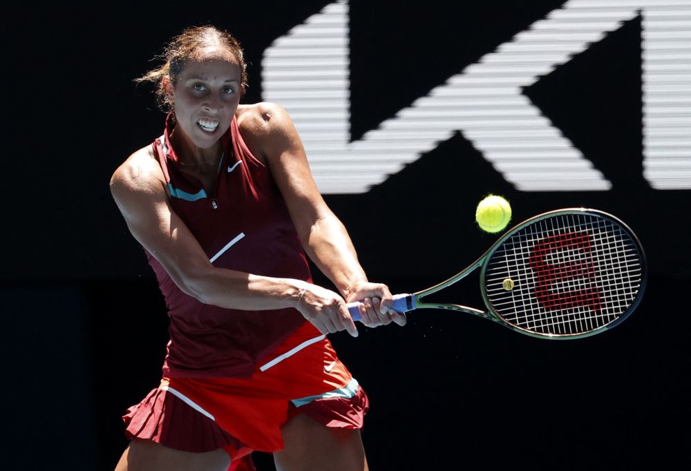 Madison Keys of the US in action during her quarter final match against Czech Republic's Barbora Krejcikova at Melbourne Park January 25, 2022. u00e2u20acu201d Reuters picnn