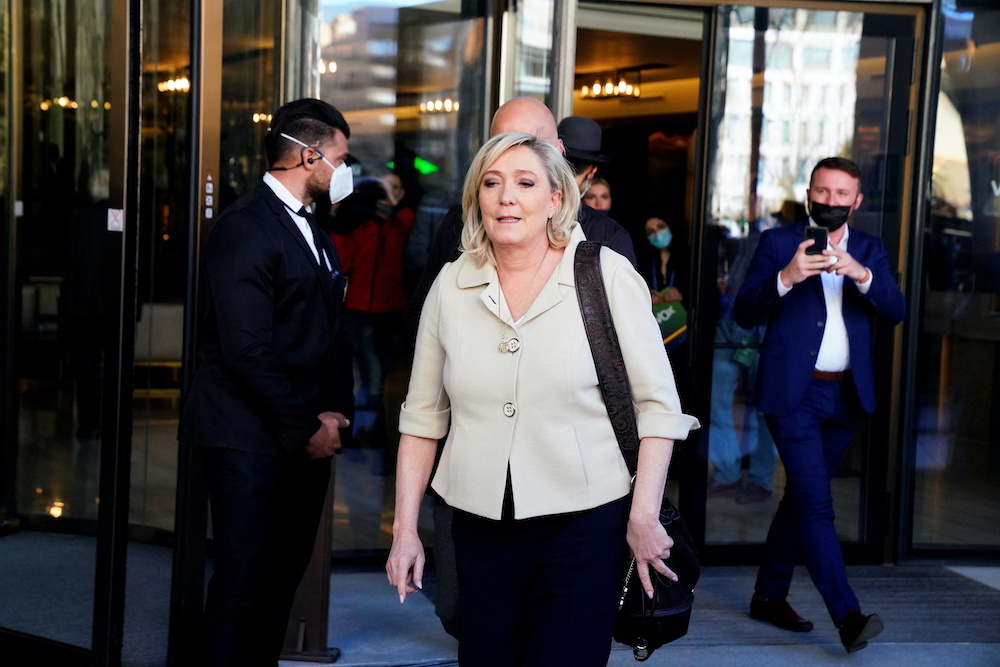 French presidential candidate Marine Le Pen leaves a summit of European right-wing party leaders, in Madrid, Spain, January 29, 2022. u00e2u20acu201d Reuters pic
