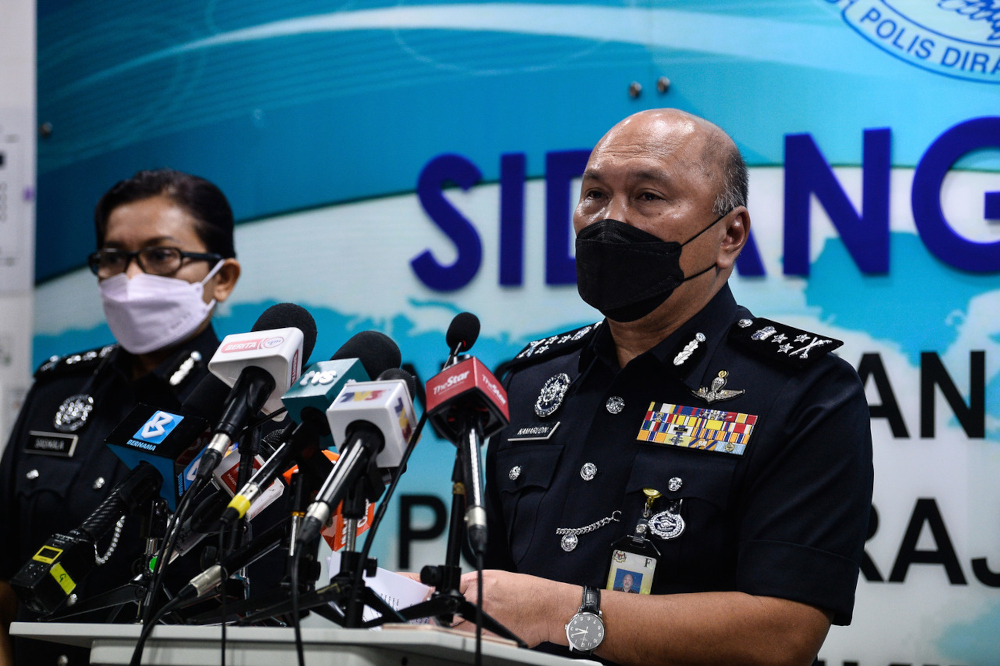 Bukit Aman Commercial Crime Investigation Department director Datuk Mohd Kamarudin Md Din speaks at a press conference at Menara KPJ in Kuala Lumpur, January 5, 2022. u00e2u20acu201d Bernama picnn