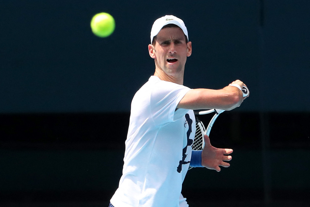 Serbiau00e2u20acu2122s Novak Djokovic takes part in a training session in Melbourne ahead of the Australian Open tennis tournament January 11, 2022. u00e2u20acu201d AFP picn