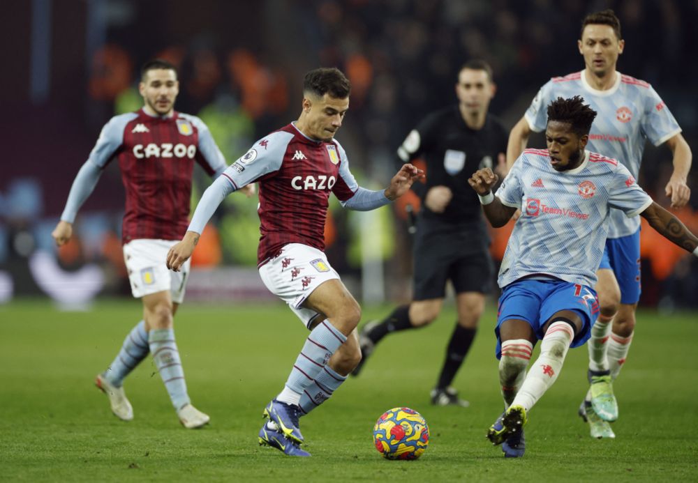Aston Villau00e2u20acu2122s Philippe Coutinho in action with Manchester Unitedu00e2u20acu2122s Fred Action during their Premier League match at Villa Park, Birmingham, January 15, 2022. u00e2u20acu201d Reuters pic