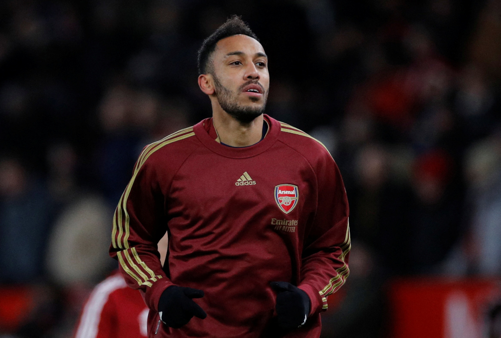 Arsenalu00e2u20acu2122s Pierre-Emerick Aubameyang during the warm-up before the match against Manchester United at Old Trafford, Manchester, December 2, 2021. u00e2u20acu201d Reuters pic 