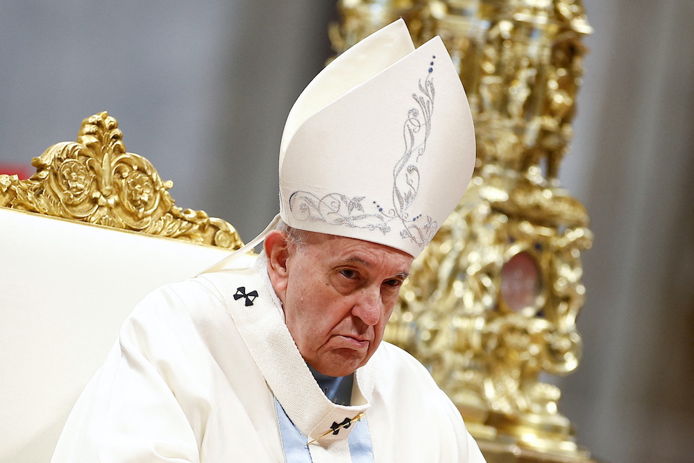 Pope Francis celebrates Mass to mark the World Day of Peace in St. Peteru00e2u20acu2122s Basilica at the Vatican, January 1, 2022. u00e2u20acu201d Reuters picnn