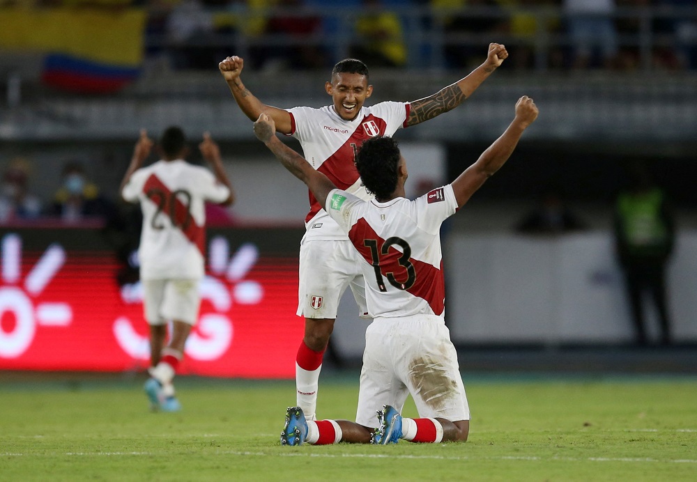 Peru players celebrate after the match against Colombia January 29, 2022. u00e2u20acu2022 Reuters pic