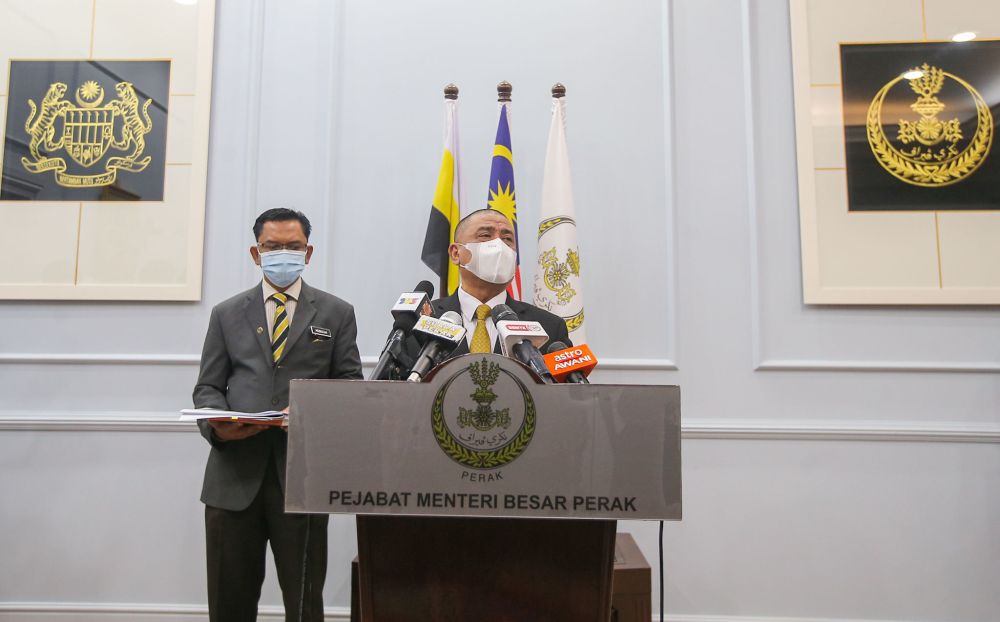Perak Mentri Besar Datuk Seri Saarani Mohamad speaks during a press conference at the State Secretariat Building in Ipoh January 12, 2022. u00e2u20acu201d Picture by Farhan Najib