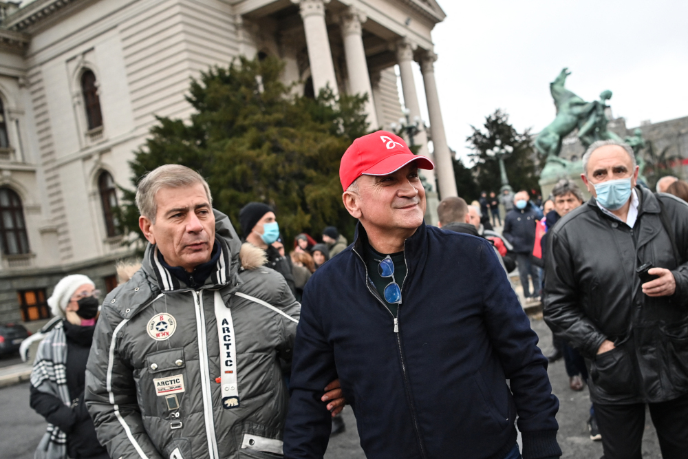 Srdan Djokovic, father of Serbian tennis player Novak Djokovic, attends a rally in front of Serbiau00e2u20acu2122s National Assembly in Belgrade, January 6, 2022, held to protest against the Australian governmentu00e2u20acu2122s decision to revoke his sonu00e2u20acu2122s visa. u00e2u20acu201d AFP pic 
