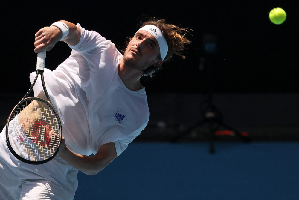 Stefanos Tsitsipas of Greece takes part in a practice session ahead of the Australian Open tennis tournament in Melbourne on January 13, 2022. u00e2u20acu201d AFP pic 