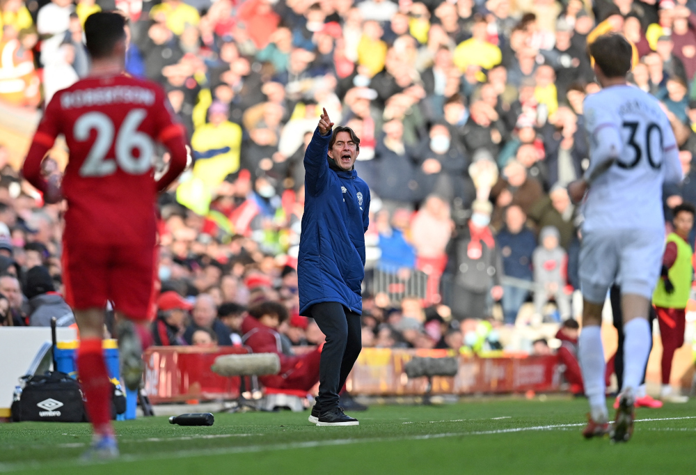 Brentfordu00e2u20acu2122s Danish head coach Thomas Frank during the English Premier League football match between Liverpool and Brentford at Anfield in Liverpool, north west England, January 16, 2022. u00e2u20acu201d AFP pic 
