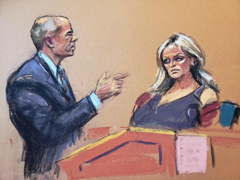 Former attorney Michael Avenatti, representing himself, cross-examines witness Stormy Daniels during his criminal trial at the United States Courthouse in the Manhattan borough of New York City January 27, 2022 in this courtroom sketch. u00e2u20acu2022 Reuters pic