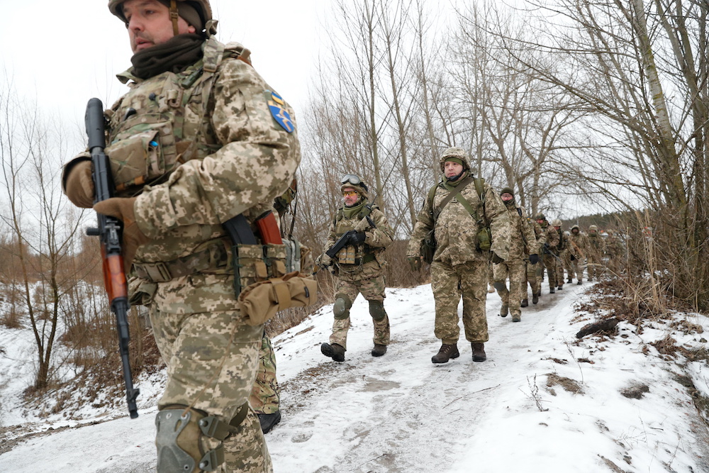 Reservists of the Ukrainian Territorial Defence Forces take part in military exercises on the outskirts of Kyiv, Ukraine January 29, 2022. u00e2u20acu201d Reuters pic