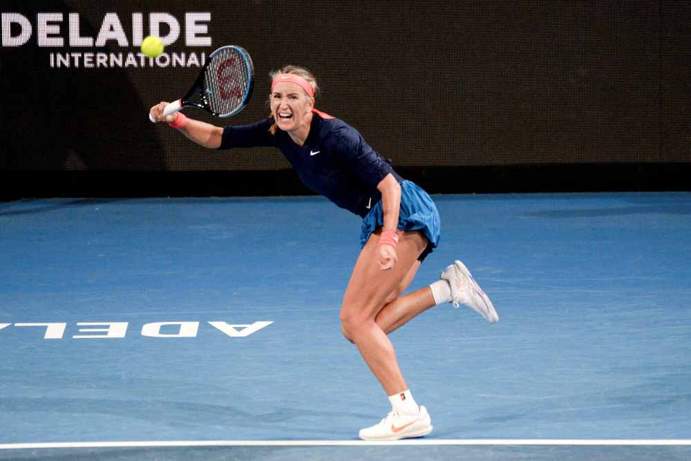 Victoria Azarenka from Belarus hits a return against Spainu00e2u20acu2122s Paula Badosa at the Adelaide International 2022 WTA womenu00e2u20acu2122s singles tennis match in Adelaide, January 4, 2022. u00e2u20acu201d AFP pic 