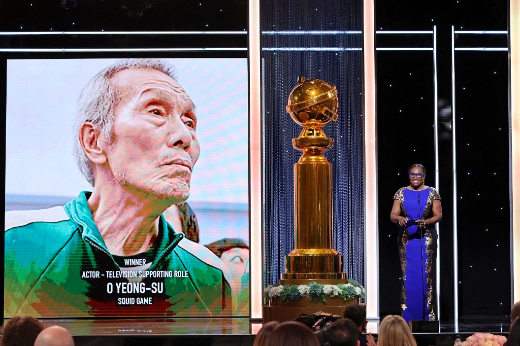 O Yeong-suu00e2u20acu2122s supporting actor win announced onstage during the 79th Annual Golden Globe Awards at The Beverly Hilton on January 09, 2022 in Beverly Hills, California. u00e2u20acu201dnEmma McIntyre /Getty Images via AFP picnn
