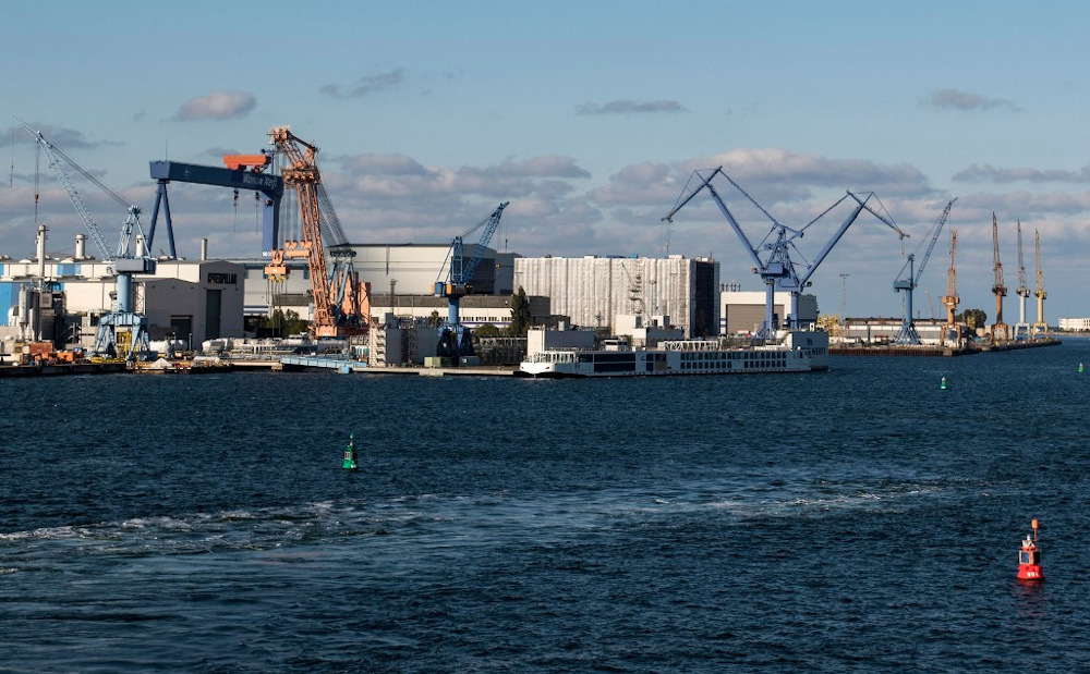 Picture taken on October 12, 2015 shows a shipyard in Rostock-Warnemuende, north-eastern Germany, that was later owned by the MV Werften shipbuilding company. u00e2u20acu201d AFP pic