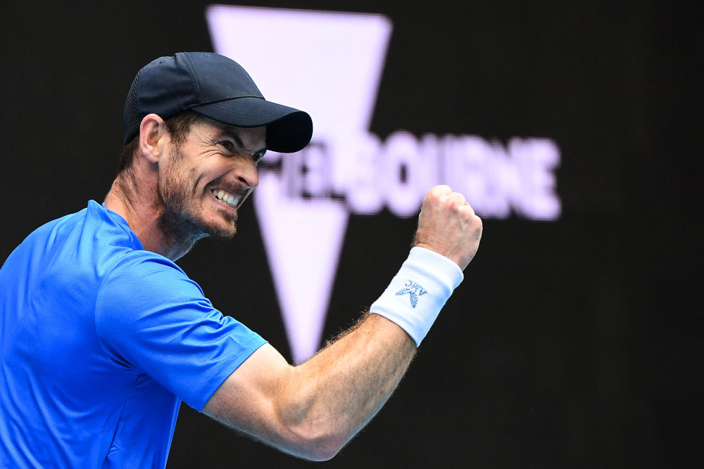 Britainu00e2u20acu2122s Andy Murray reacts as he plays during his menu00e2u20acu2122s singles match against Georgiau00e2u20acu2122s Nikoloz Basilashvili on day two of the Australian Open tennis tournament in Melbourne, January 18, 2022. u00e2u20acu201d AFP pic 