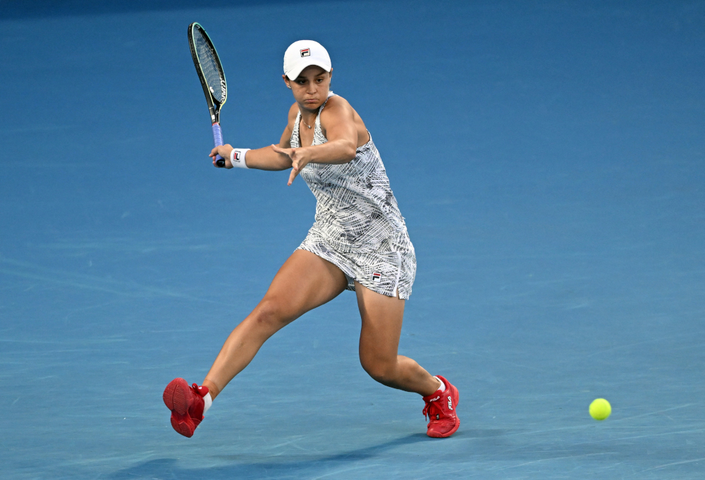 Australiau00e2u20acu2122s Ashleigh Barty in action during her third round match against Italyu00e2u20acu2122s Camila Giorgi at Melbourne Park, Melbourne, January 21, 2022. u00e2u20acu201d Reuters pic 