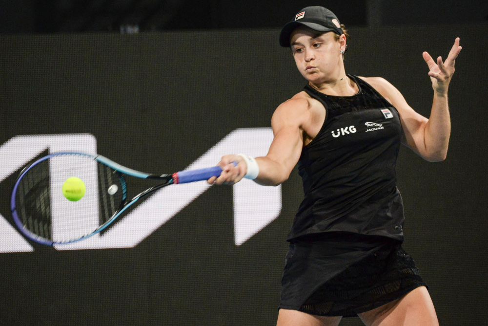 Ashleigh Barty of Australia hits a return to USAu00e2u20acu2122s Coco Gauff during their womenu00e2u20acu2122s singles match at the Adelaide International tennis tournament in Adelaide, January 5, 2022. u00e2u20acu201d AFP picnn