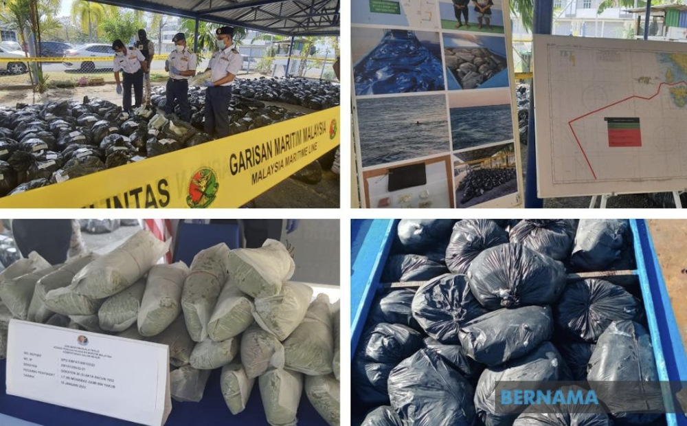 MMEA Kuala Perlis Maritime Zone has foiled an attempt to smuggle 2.3 tonnes of ketum leaves and arrested two men suspected of being ketum leaf mules. u00e2u20acu201d Picture via Twitter/Bernama