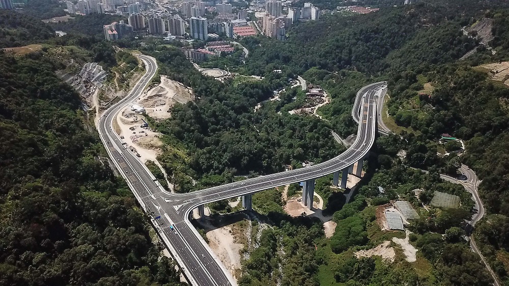 An aerial view of the Bukit Kukus Elevated Highway at Jalan Paya Terubong January 13, 2022. 